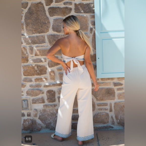 Athens Embroidered Set-Cream/Blue- These Three Boutique - Picture 2 of 8